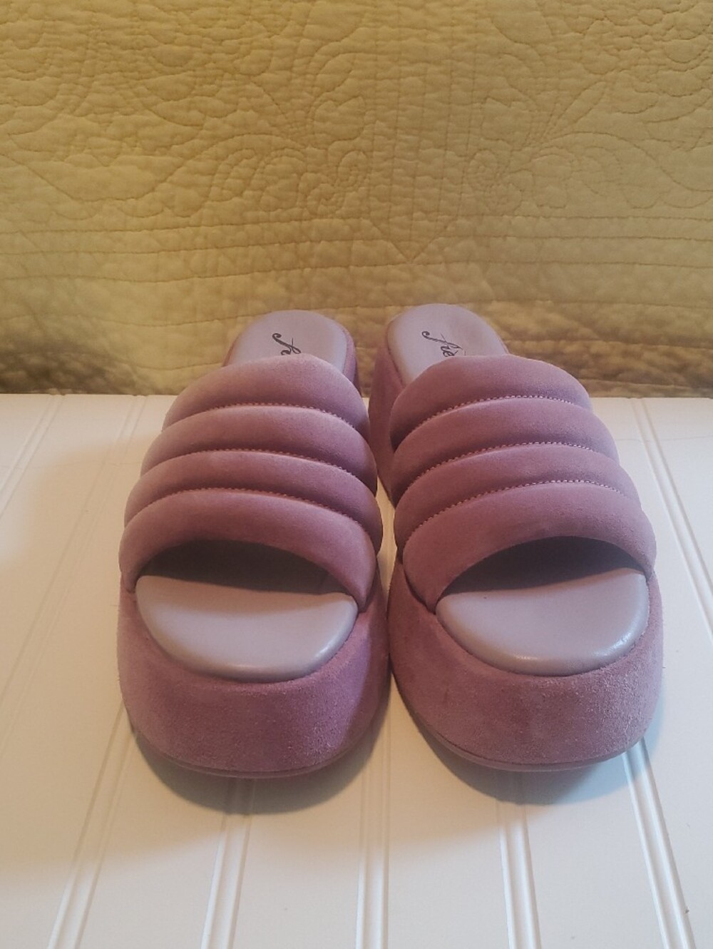 Free People Almost Paradise Purple Velvet Platform Slide Sandals 39.5 9.5 - Picture 2 of 6